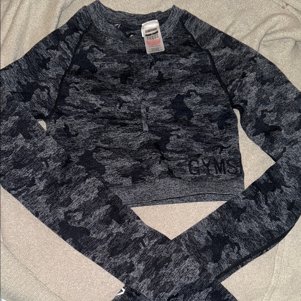 Gymshark Charcoal and Black Camouflage Crop Top